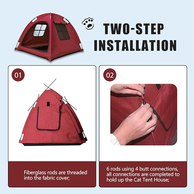 Open Design Pet Tent, Cozy Monitoring Bed for Cats & Puppies, Breathable Mesh Walls for Security & Ventilation, Indoor Outdoor Travel, Red