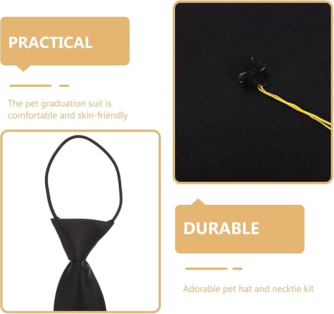 Pet Graduation Necktie and Doctoral Hat Set, Graduation-Themed Puppy Clothing Costume for Dogs and Cats, Party Accessories for Pet Supplies