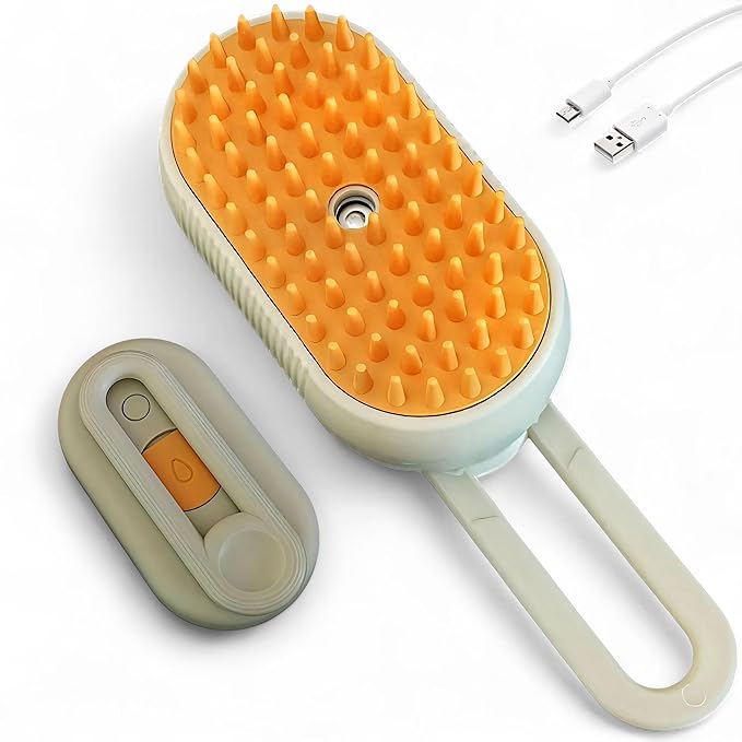 Pet Steam & Mist Grooming Brush for Cats & Dogs – Soft Silicone Bristles for Gentle Massage & Shedding, Anti-Static Hair Removal – Rechargeable, Easy to Clean