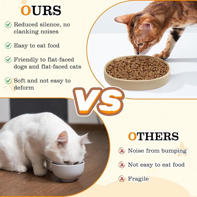 BNOSDM Silicone Dog Food Plate Shallow Dog Bowl Flat Cat Dish 1 Pack Small Puppy Plates for Small Dogs and Cats Whisker Fatigue Pet Feeding Bowls for Dry and Wet Food (Beige)