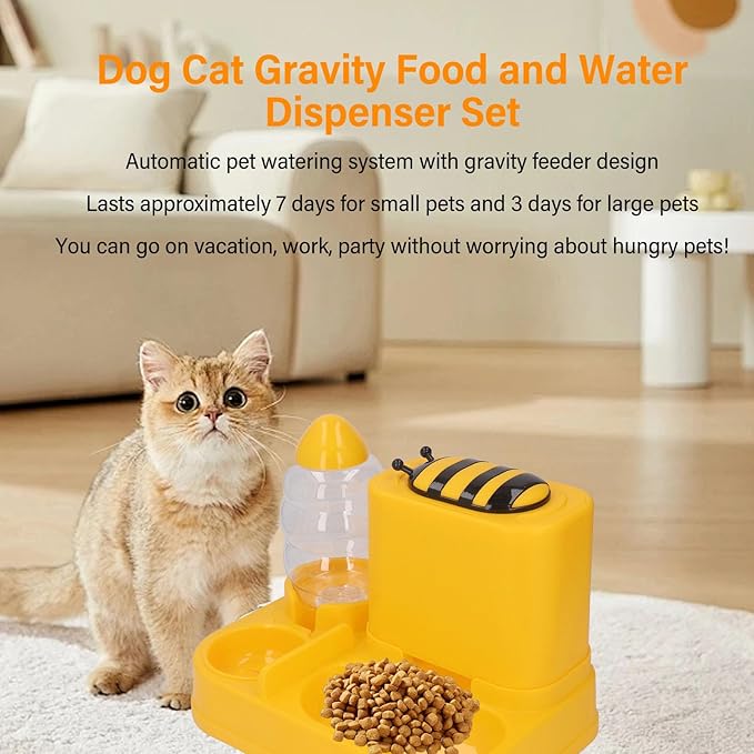 Cat Gravity Feeder and Water Dispenser - 2 in 1 Automatic Pet Feeder and Water Dispenser - Large Capacity Dry Wet Separation Cat Food Dispenser - Easy Clean for Small Dog Puppy Cat