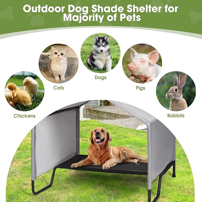 42" Large Outdoor Dog House for All Breeds Dogs, Waterproof & Snowproof 600D Oxford Dog House Featuring Elevated Dogs Bed, Pet Canopy Tent for Doggie, Cats, Small Animals, Grey