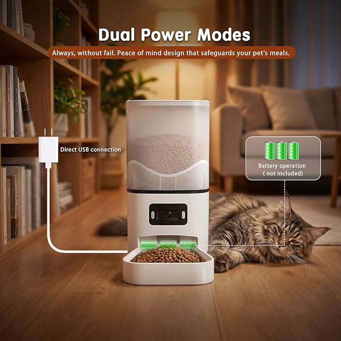 Automatic Cat Feeder with Dual HD Cameras for 2 Cats, 5G/2.4G WiFi Smart Pet Feeder with Night Vision, APP Control, Portion & Schedule Feeding, Multi-Pet Auto Food Dispenser-6L