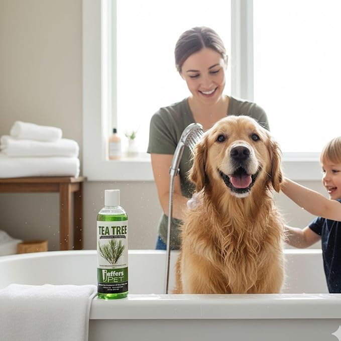 Jeffers Pet Tea Tree (Melaleuca) Dog Shampoo, 17 Oz - Medicated Style Grooming Wash for Dogs, Coconut Based, Soap & Detergent Free, Wintergreen Scent, for Home, Travel & Professional Use