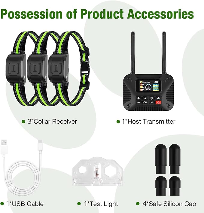 Wireless Dog Fence 2.4GHz Electric Fence for Dogs Wireless Fence for Dogs Portable Electric Dog Fence with Waterproof and Rechargeable Dog Training Collar (1 Controller & 3 Collar)