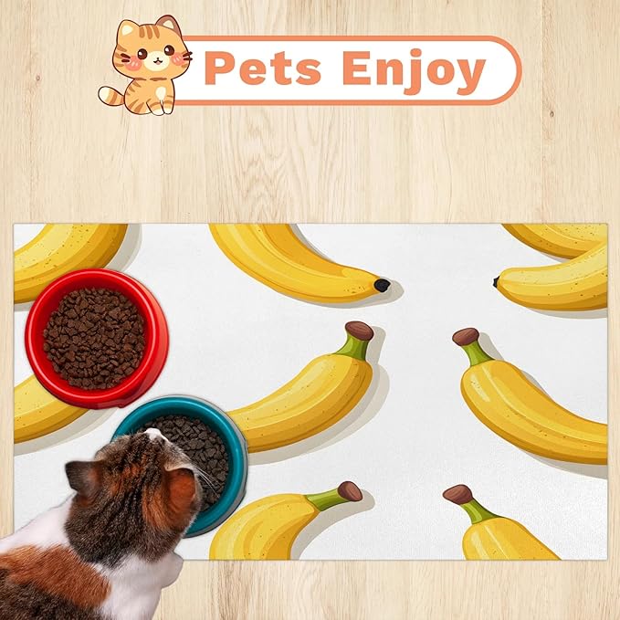 Banana Fruit Dog Food Mat for Floors Absorbent Dog Bowl Mat for Food and Water Dispenser Quick Dry Cat Food Placemat Pet Supplies 24" x 32", Tropical Fruit