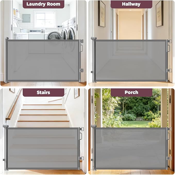Retractable Baby Gates for Doorways, 58" Extra Wide Mesh Child Dog Gate for Stairs, 34" Tall Toddler Pet Gate Indoor and Outdoor, Easy Install, Essential for Home Safety, Gray