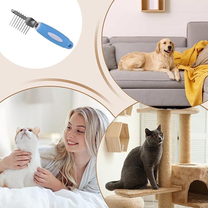 Dematting Comb for Cats - Ergonomic Gentle Metal,Grooming Brush for Long Haired Cats | for Small Medium Long Short Puppy Kitten Home Indoor