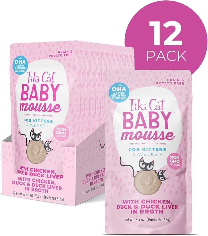 Tiki Cat Baby Mousse Wet Cat Food, Chicken, Duck & Duck Liver, 2.4 oz. Pouch (12 Count)