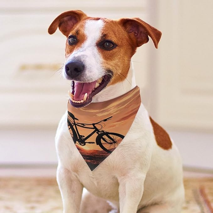 Dog Bandana Spring Pet Scarf Adjustable Triangle Road Bicycle Printing Dog Bib Washable Polyester Puppy Bandana for Small Medium Large Dogs Cat Birthday Party Supplies