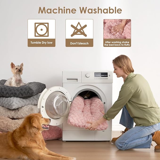 EHEYCIGA Washable Medium Dog Bed for Crate 29x21 Inch, Reversible Kennel Pad for Dogs Weight Up to 35 lbs, Plush and Comfy Pet Sleeping Mat, Pink