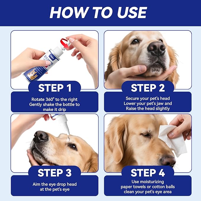 Wellix PET Dog Eye Drops for Dogs&Cats - Dog Eye Infection Treatment to Soothe Eye Allergy, Soothe Dry&Pink Eyes, Dog Tear Stain Cleaner(2X60ml)