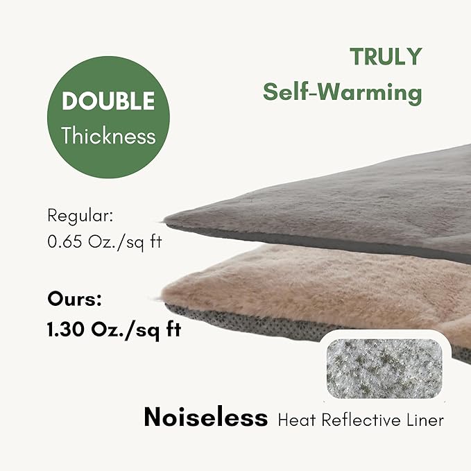 petfelix Self Warming Mat, 24''*20'' Non-Skid Thermal Pet Mat, Washable Outdoor Insulation for Cat House, Carrier Cat Bed, Short-Fluff Brown