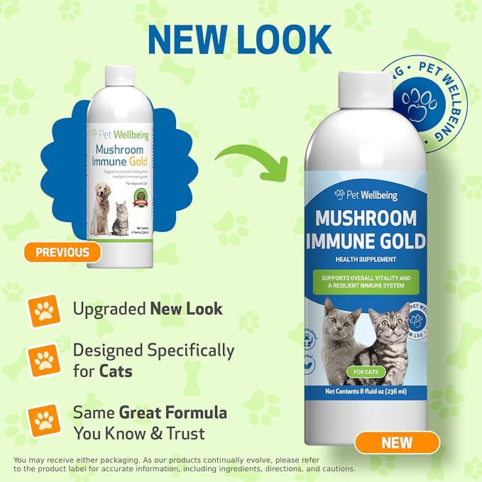 Pet Wellbeing Mushroom Immune Gold for Cats - Complementary Immune Support with Functional Mushrooms Reishi, Maitake & Turkey Tail - NASC Certified & Vet-Formulated - 8 oz Liquid Formula