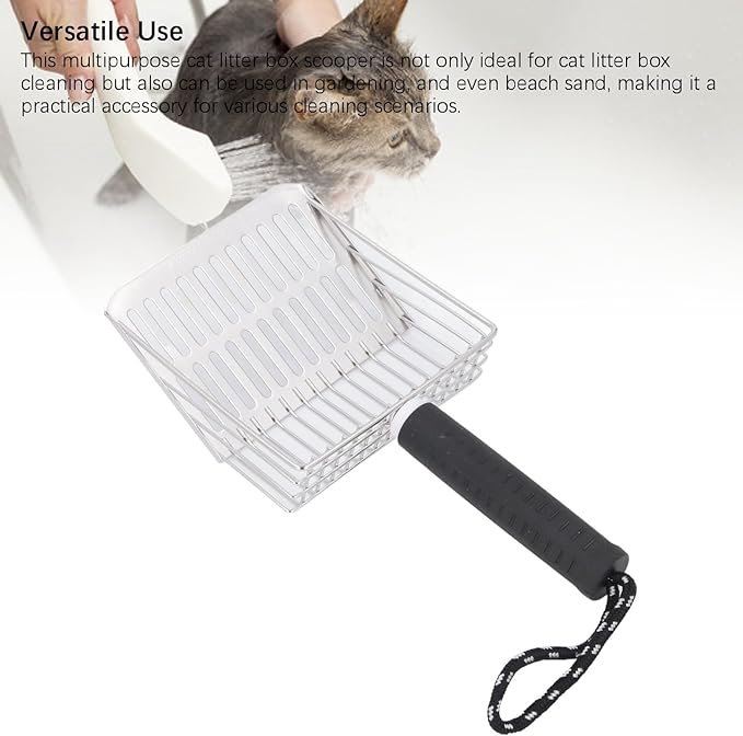 Cat Litter Scoop, Removable Handle Cat Litter Sifter, Stainless Steel Fast Filtration Cat Litter Shovel for Kitten Cat Dog Poop (Black)