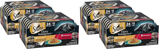 Sheba Gravy Indulgence Adult Wet Cat Food Beef and Chicken Entree in Extra Gravy Variety Pack,2.6 oz. -Pack Trays (,24 Servings),12 Count (Pack of 4)