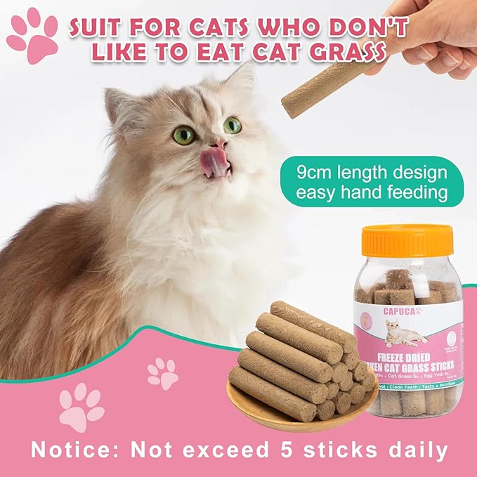 Cat Grass Teething Stick 90g - Freeze Dried Chicken Dental Treats, High Protein for Teeth Cleaning, Hairball Control & Catnip Chews