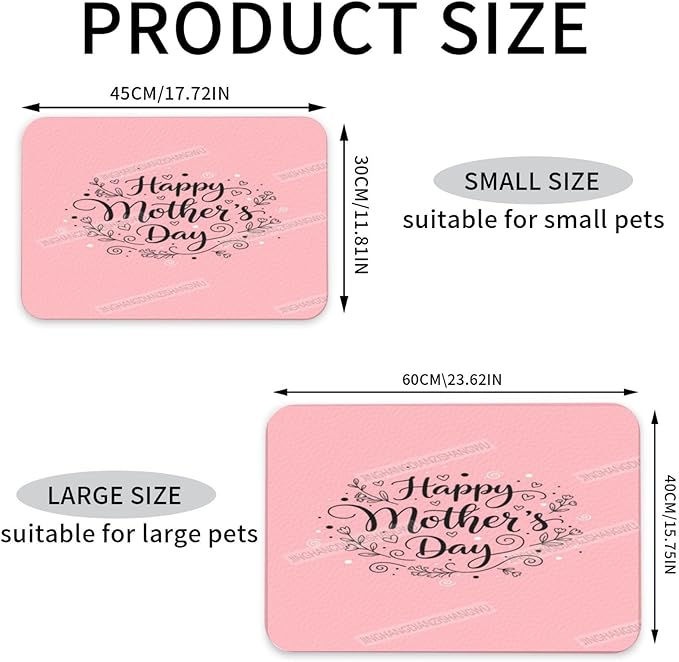 Non Slip Mat for Dog Pet Cat Dog Food Mats Happy Mother's Day Floral Gift for Mom Em Water Bowl Mat Quick Dry Absorbent Cat Feeding Mats 18X12In