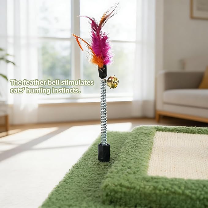 YUNIQUE Cactus Cat Scratching Post with Sisal Rope, Small Cat Tree with Dangling Balls & Feather for Kittens (Green, 22.8'')
