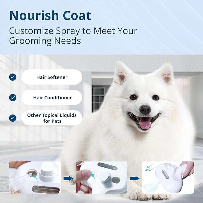 Spray Cat Brush for Shedding,Pet Grooming Brush/Self-Cleaning Wet Cat Comb with USB Rechargeable & Water Tank,Suitable for Dogs,Cats to Reduces Flying Hair,Remove Tangled & Loose Hair(White)