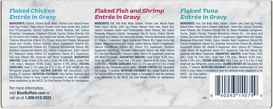 Blue Buffalo Tastefuls Flaked Wet Cat Food Variety Pack, Made with Natural Ingredients, Tuna, Chicken, Fish & Shrimp, 3-oz Cans (12 Count, 4 of Each)