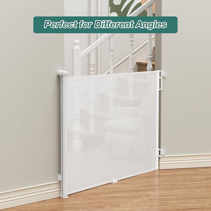 Babepai Retractable Baby Gates Extra Wide | 55" Wide x 34" Tall Dog Gates for Stairs | Indoor/Outdoor Use | Child Gates for Doorways, Deck, Porch, Hallways, Patio - White