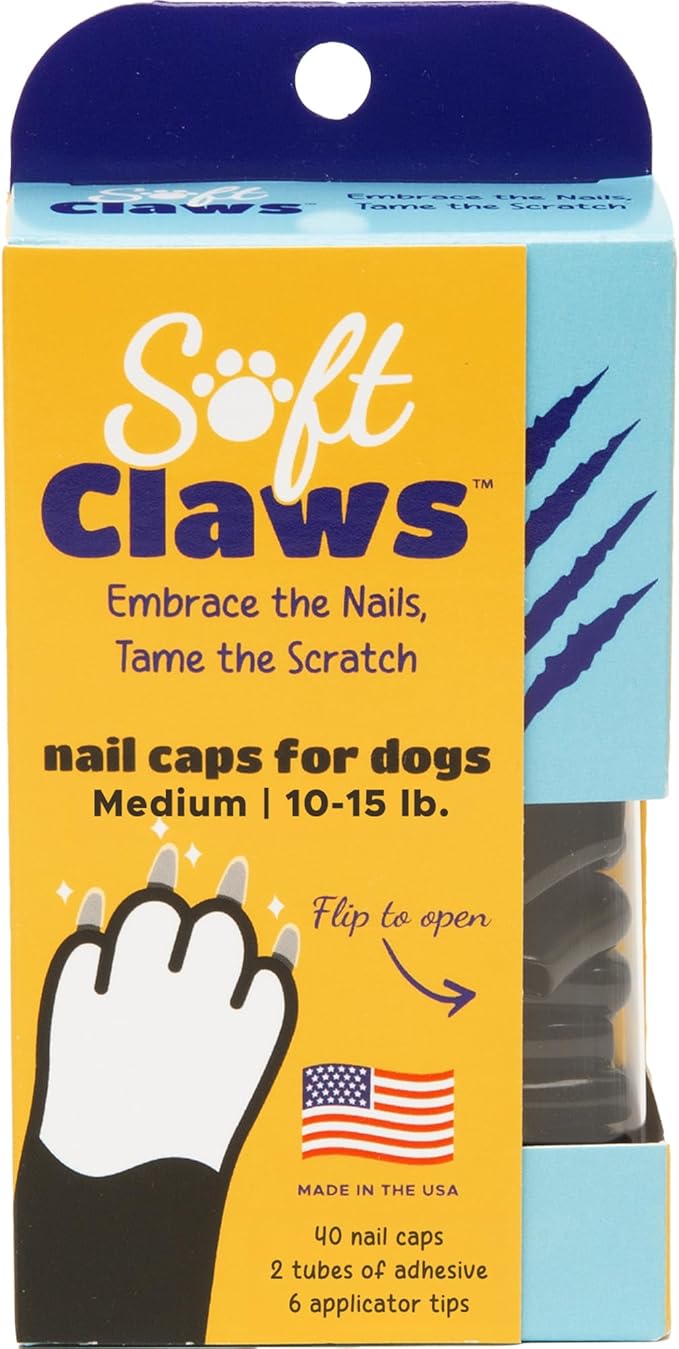 Soft Claws Dog Nail Caps, 40 Medium Nail Caps, Made in USA - Vet Developed, Safe & Non-Toxic Easy to Apply Claw Covers | Protects Furniture & Skin, Black