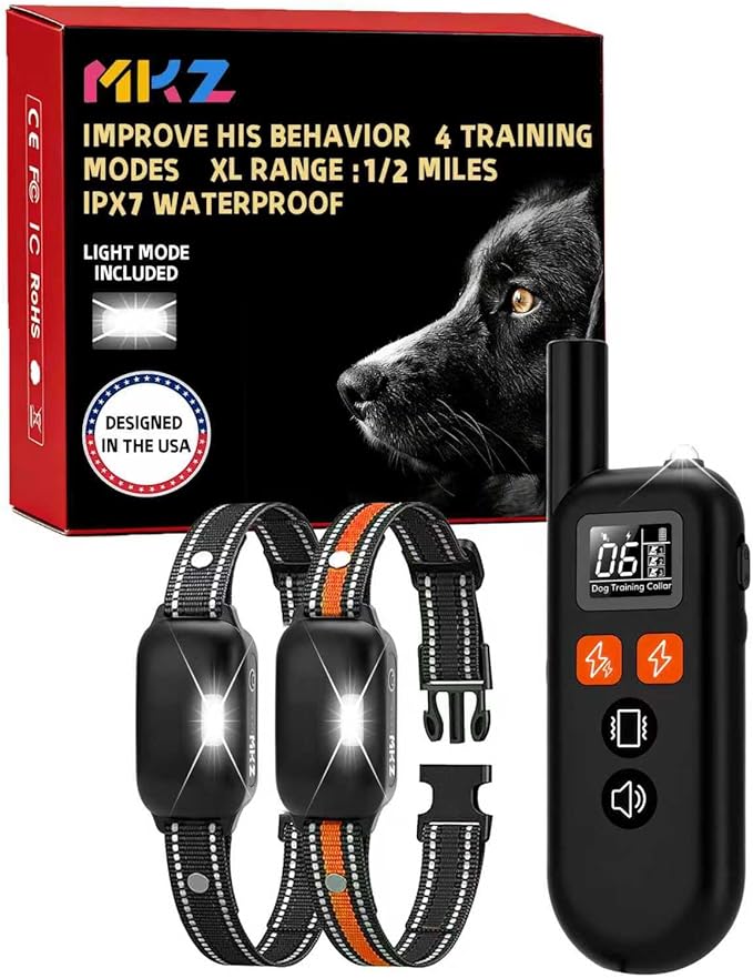 Dog Shock Collar for 2 Dogs (10-120Lbs),Shock Collar for Dogs 2 Pack Dog Training Collar with Remote 3300FT IPX7 Rechargeable E Collars for Large Medium Small Dogs with Flashlight, 4 Training Modes