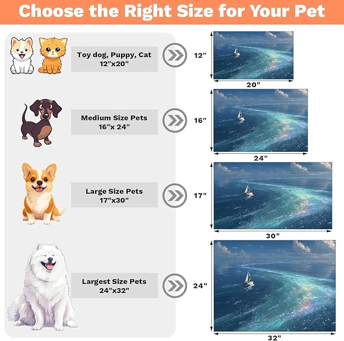 Ocean Dog Food Mat for Floors Absorbent, Quick Dry Water Dispenser Mat for Food, Water, Pet Supplies 12" x 20", Star Sea
