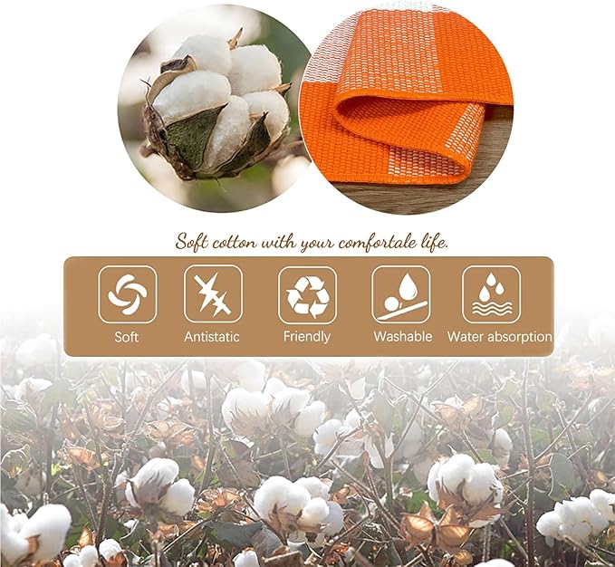 KOZYFLY Buffalo Plaid Rug 27.5x43 Inches Orange and White Checke Rug Halloween Fall Door Mat Cotton Washable Area Rugs Door Mat Outdoor Entrance for Front Porch Entryway Fall Farmhouse