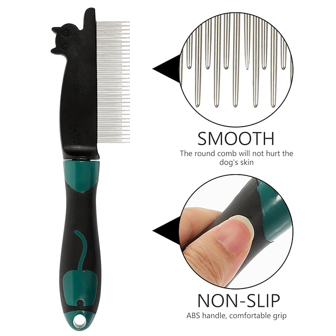 Dog Comb and Grooming Comb Stainless Steel De-shedding Tool with Fine Teeth for Tangles Removal, Portable Reusable Pet Hair Brush for Dogs and Cats, Household Grooming Supplies,