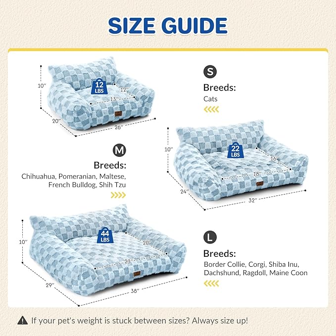 Large Dog Bed Sofa, Fluffy Pet Bed for Medium and Large Dogs, Supportive Dog Couch Sofa for Dogs, Pet Sofas with Washable Cover & Non-Slip, 38 inch, Blue