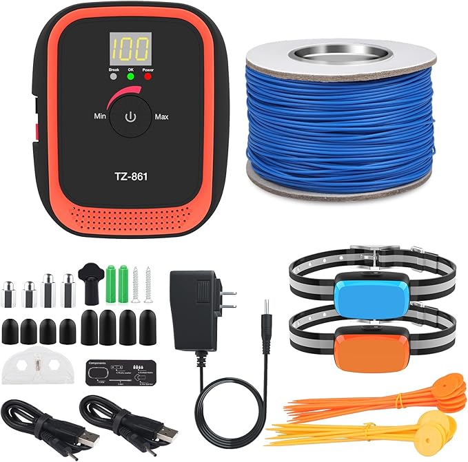 Electric Fence for Dogs, Rechargeable Underground Dog Fence with 656Ft Wire, 2 Waterproof Collar, Wired Dog Fence System for 2 Dogs