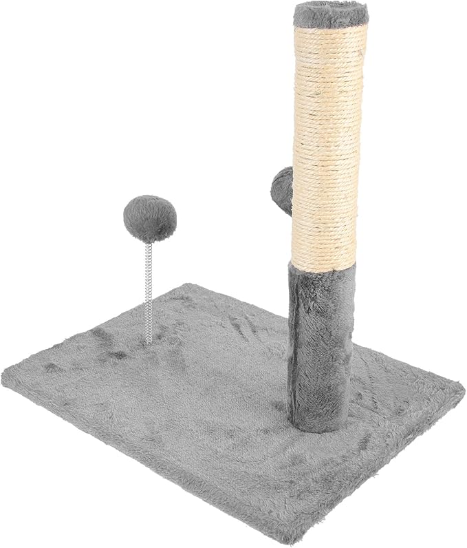 Beaupretty Large Wear-Resistant Cat Scratching Post with Sisal Rope Integrated Cat Climbing Frame and Bed Gray and Kittens