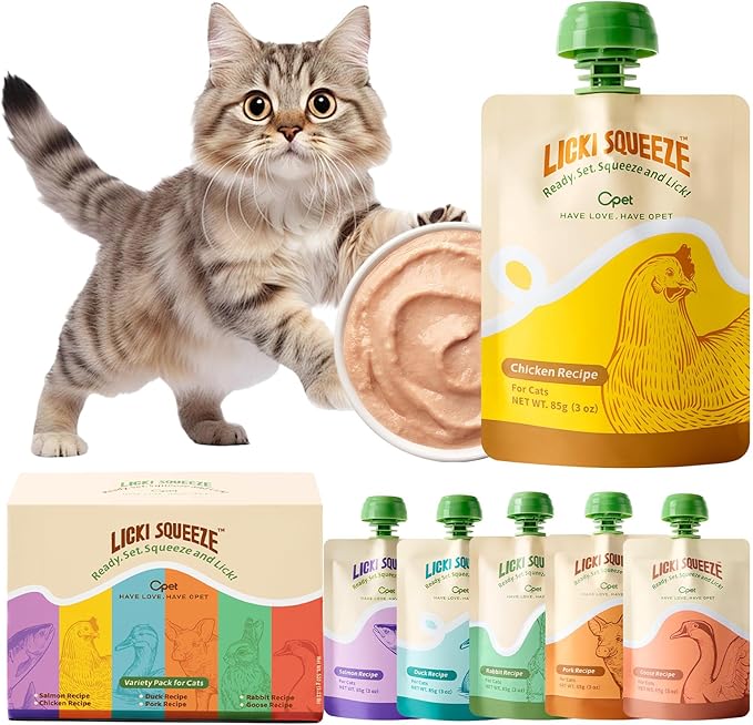 OPET Pate Wet Cat Food Lickable Bisque Wet Cat Treats Cat Food Topper,Free Grain, No by-Product,No Fillers, Thick & Squeezable, 3oz Pouch (Pack of 6)