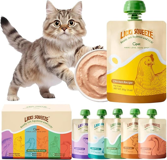 OPET Pate Wet Cat Food Lickable Bisque Wet Cat Treats Cat Food Topper,Free Grain, No by-Product,No Fillers, Thick & Squeezable, 3oz Pouch (Pack of 6)