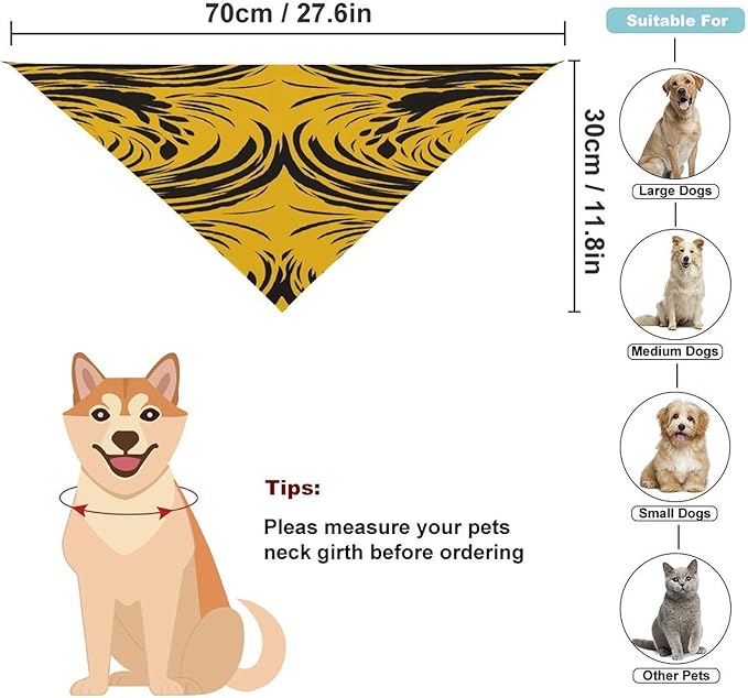 Dog Bandana Spring Pet Scarf Adjustable Triangle Mustard Yellow and Black Printing Dog Bib Washable Polyester Puppy Bandana for Small Medium Large Dogs Cat Birthday Party Supplies