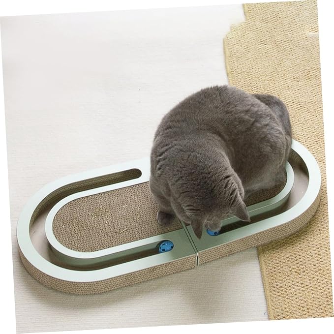Indoor Cat Scratcher Board with Ball, Foldable Corrugated Cardboard Kitten Scratching Post for Household Cats and Kittens