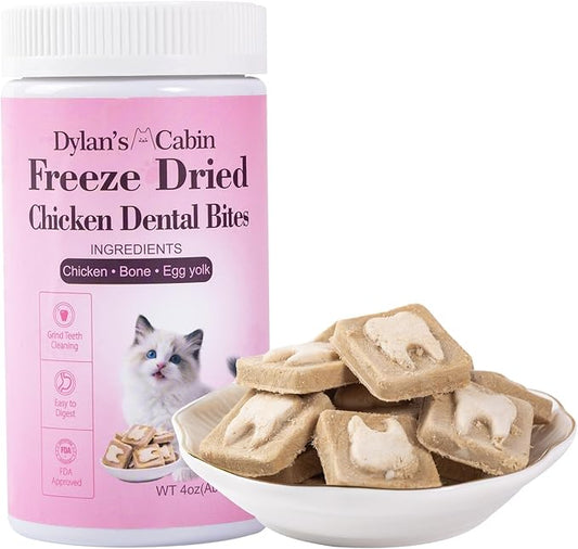 Dylan's cabin Freeze Dried Chicken Cat & Dog Treats - High Protein Dental Bites with Bone-in Thigh, Egg Yolk Training Kitten Puppy Snack for Coat Oral Health, 46pcs