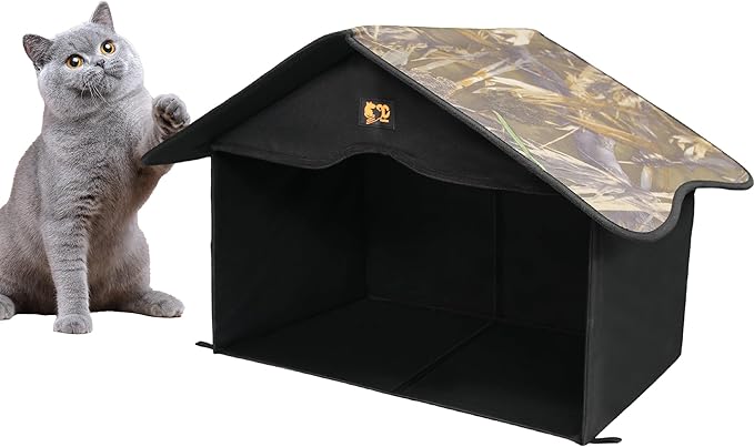 Outdoor Cat House, Waterproof Pet Shelter/Dining Room, for Feral/Community Cats (Camo1)