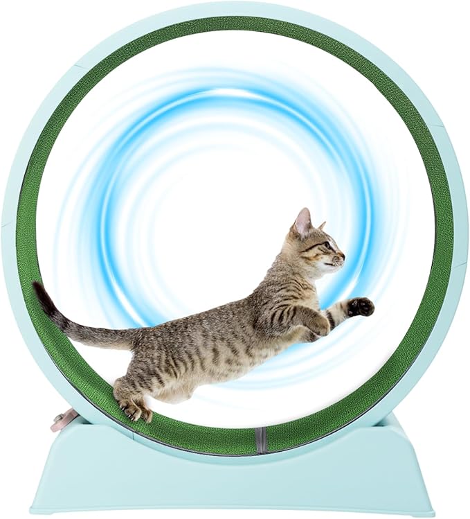 VINGLI Cat Exercise Wheel, 31" Cat Treadmill for Indoor Cats, Cat Running Wheel with Carpeted Runway for Weight Loss & Daily Exercise (Light Blue)