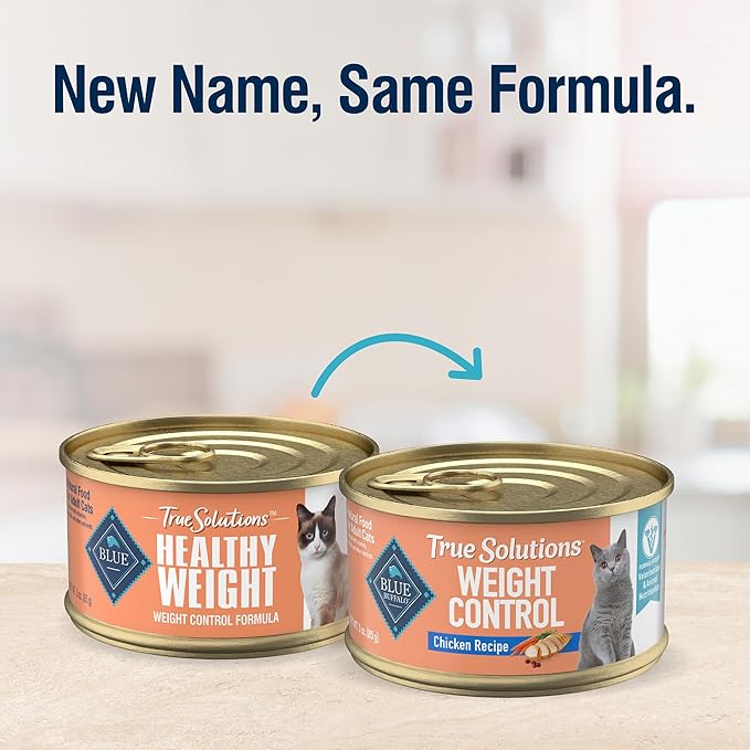 Blue Buffalo True Solutions Weight Control Wet Cat Food for Adult Cats,Made with Natural Ingredients,Chicken,3-oz. Cans,(Pack of 48)