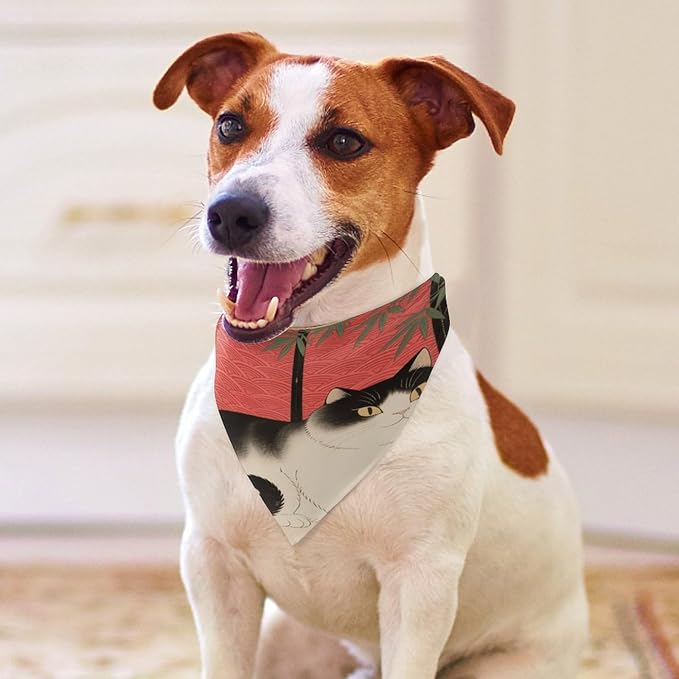 Dog Bandana Spring Pet Scarf Adjustable Triangle Cute Cat Printing Dog Bib Washable Polyester Puppy Bandana for Small Medium Large Dogs Cat Birthday Party Supplies