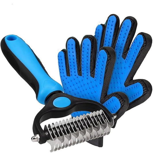 Pet Grooming Glove & Deshedding Brush for Dogs & Cats – Shedding Control Glove, Fur & Hair Remover Mitt, Gentle Grooming & Massage Tool – One Size Fits All, Blue