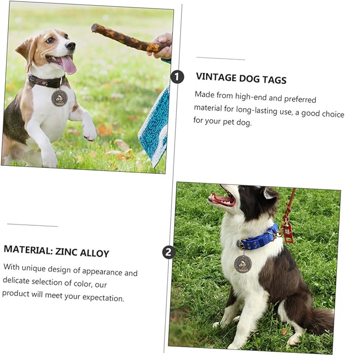 GANAZONO 4pcs Retro Bronze Dog Tags Pet Identity Charms Metal Pet Collar Pendants for German Shepherd Dogs Anti-Lost Hanging Labels for Supplies