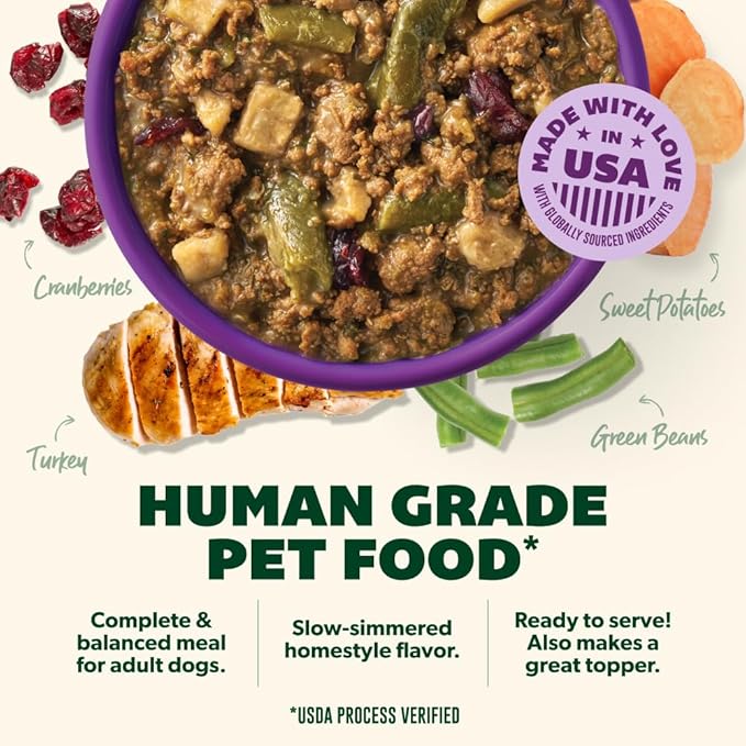 Your Pet's Kitchen Wet Dog Food, Slow Simmered Turkey Fare Recipe - 9 oz Pouch, (Pack of 6), Human Grade Pet Food Made in The USA with Real Turkey