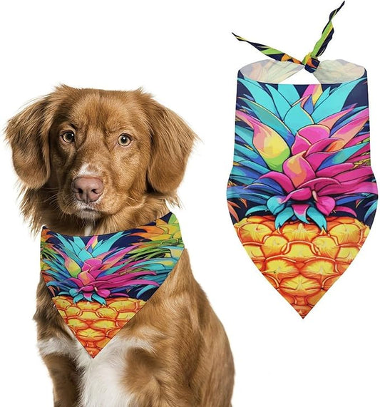 Dog Bandana Spring Pet Scarf Adjustable Triangle Colorful Pineapple Printing Dog Bib Washable Polyester Puppy Bandana for Small Medium Large Dogs Cat Birthday Party Supplies