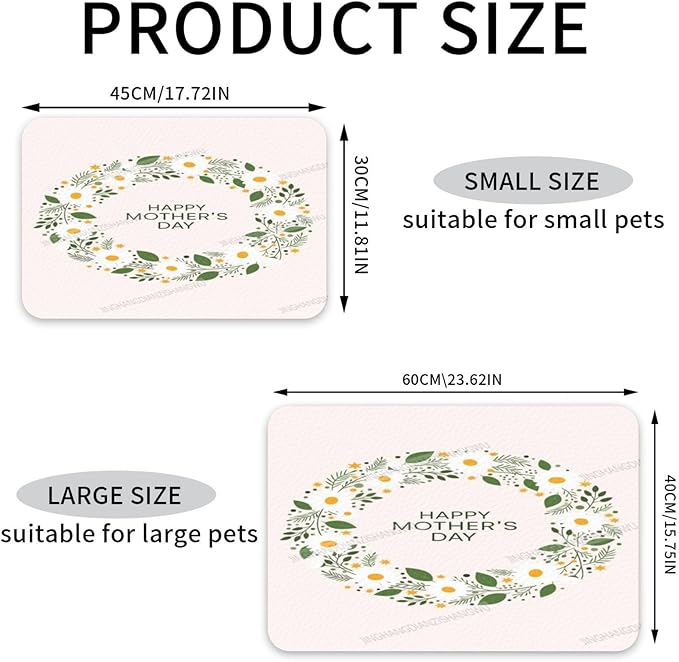 Non Slip Mat for Dog Pet Cat Dog Food Mats Happy Mother's Day Floral Gift for Mom Daisy Water Bowl Mat Quick Dry Absorbent Cat Feeding Mats 24x16In