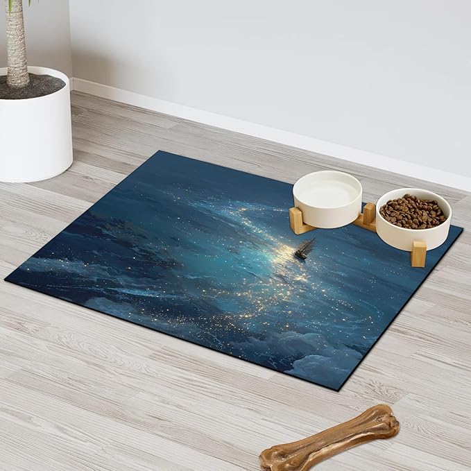 Ocean Dog Food Mat for Floors Absorbent, Quick Dry Water Dispenser Mat for Food, Water, Pet Supplies 16" x 24", Galaxy Star