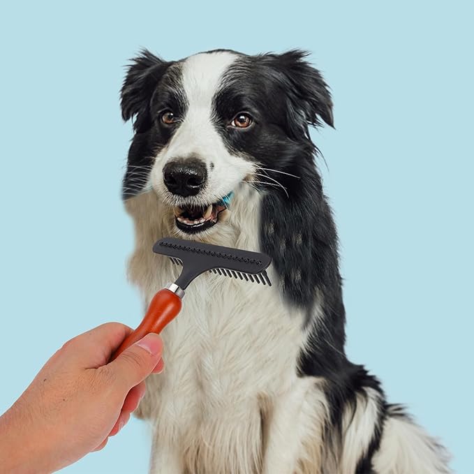 TEHAUX Dog Shedding Brush and Dematting Comb, Undercoat Rake Pet Hair Removal Tool for Large Dogs, Detangling Grooming Comb for Matted Fur and Shedding, Sturdy Grooming Supply